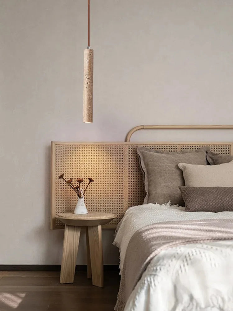 Suspension tube travertin 2 lumières — Naralune