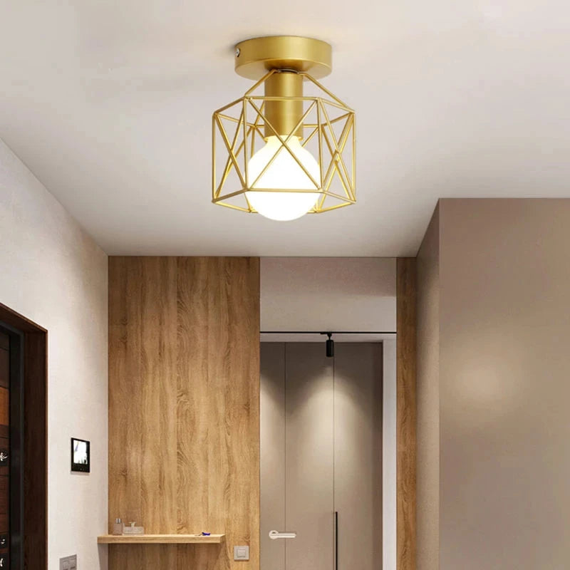 Plafonnier cage hexagonale E27 noir ou doré — Naralune