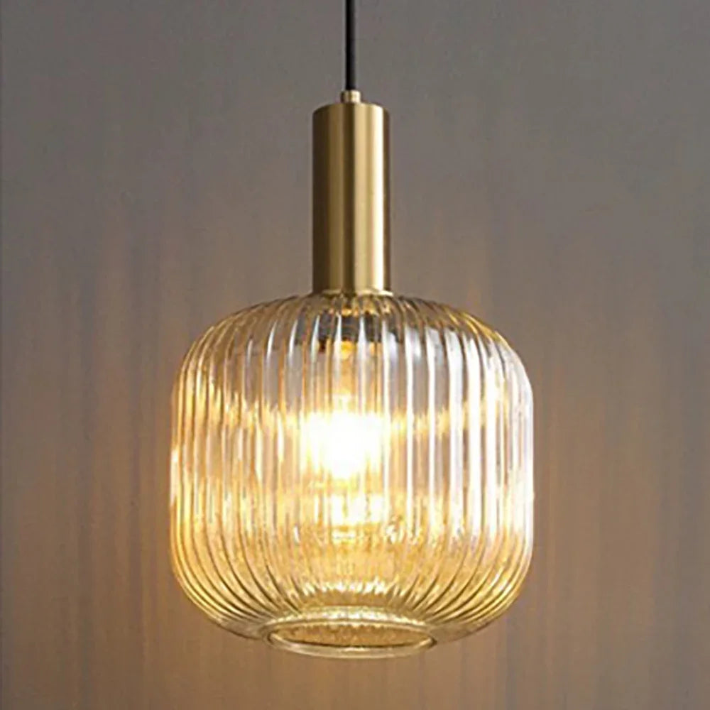 Suspension verre cannelé gris fumé — Naralune