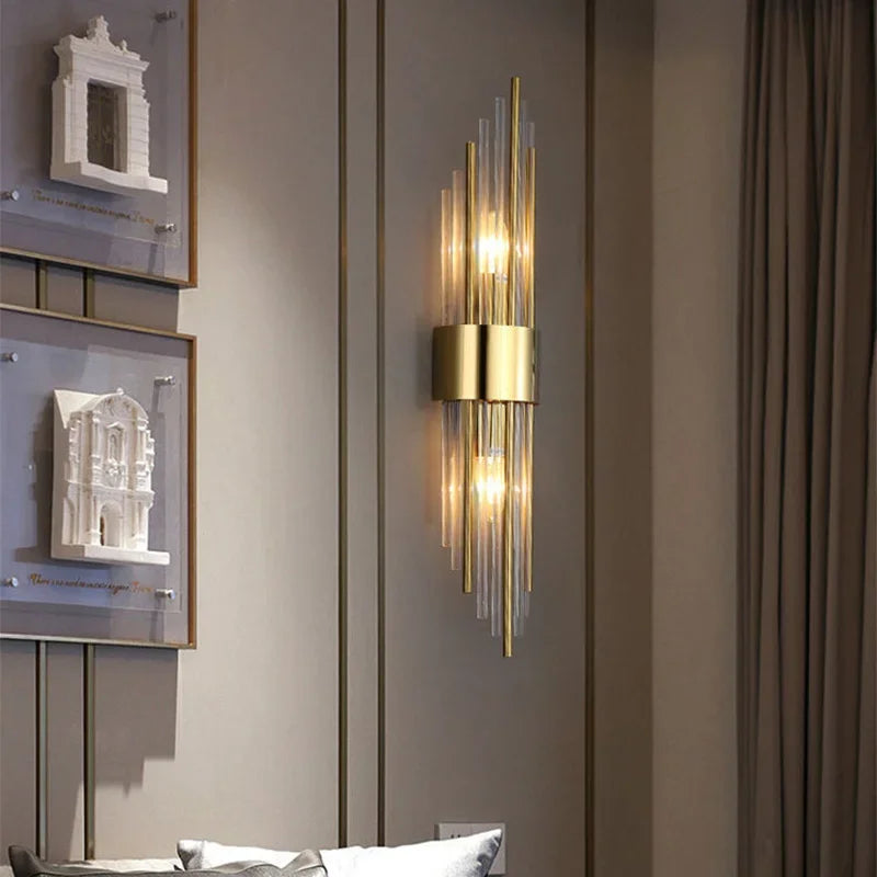 Applique murale cristal et laiton colonne — Naralune