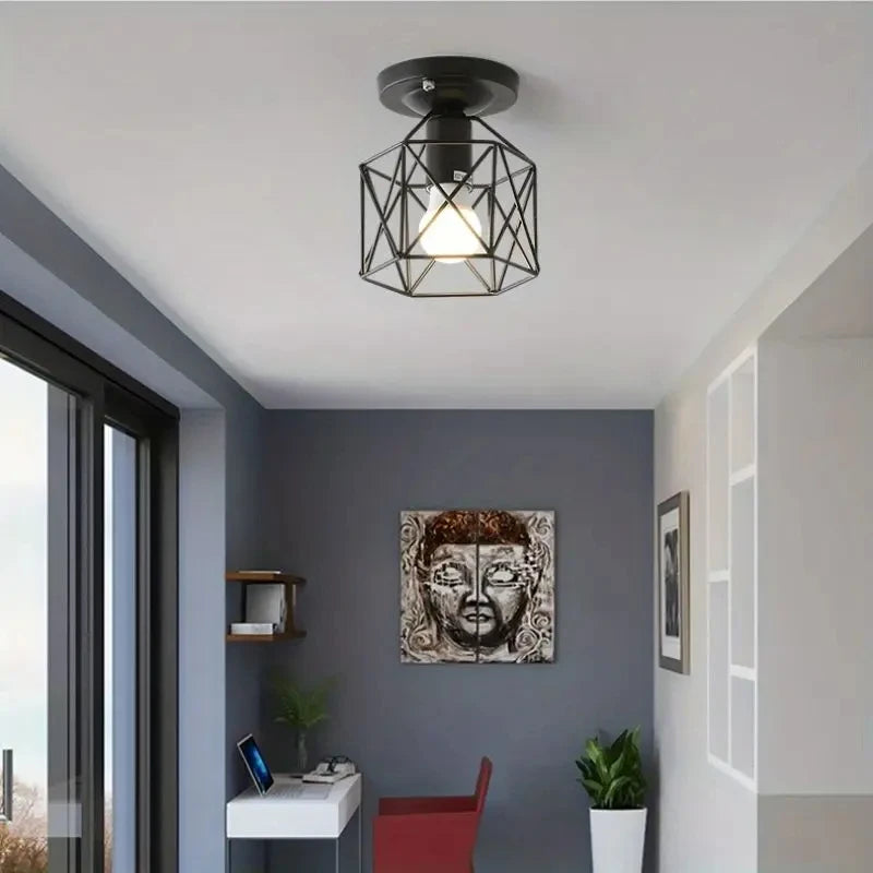 Plafonnier cage hexagonale E27 noir ou doré — Naralune