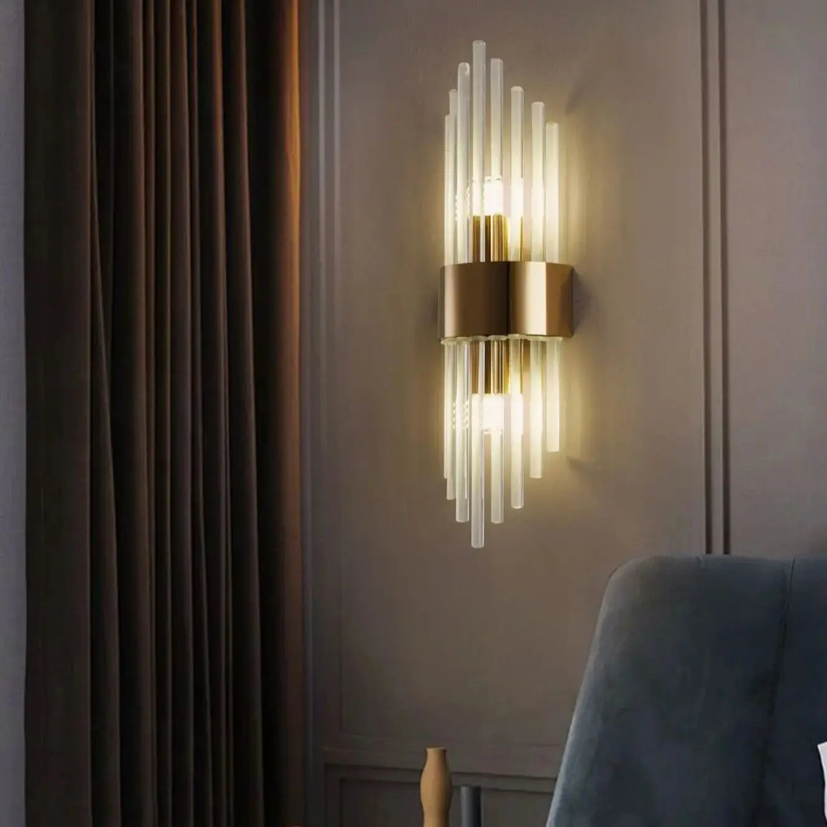 Applique murale cristal et laiton colonne — Naralune