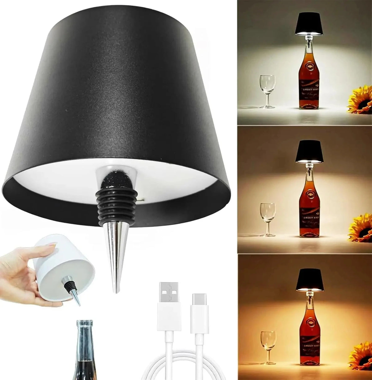 Lampe de chevet bouteille rechargeable — Naralune