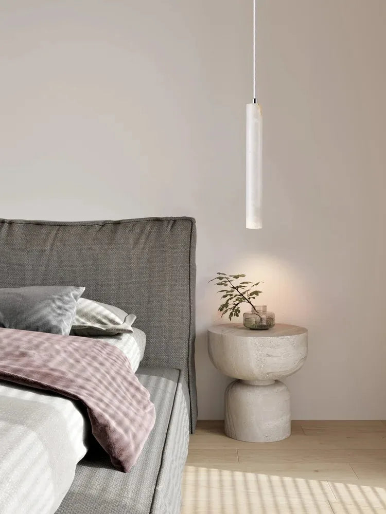Suspension tube travertin 2 lumières — Naralune