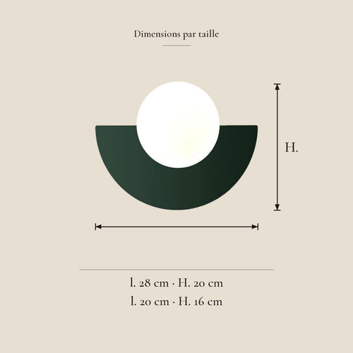 Applique murale boule de verre G9 — dimensions en centimètres