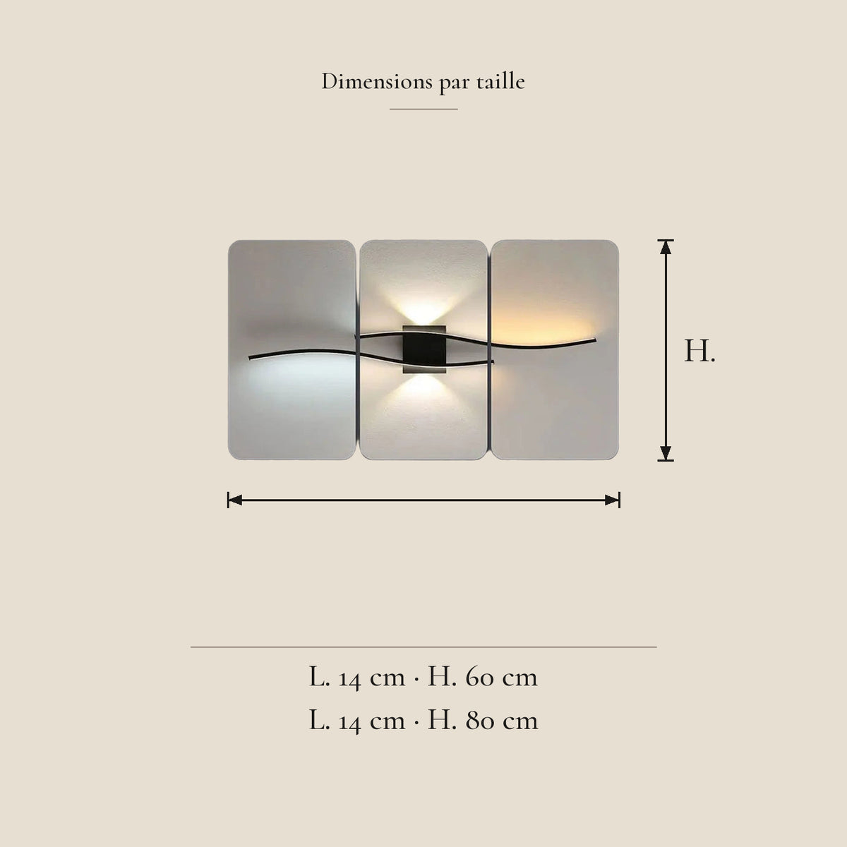 Applique murale LED verticale 80 cm — dimensions en centimètres
