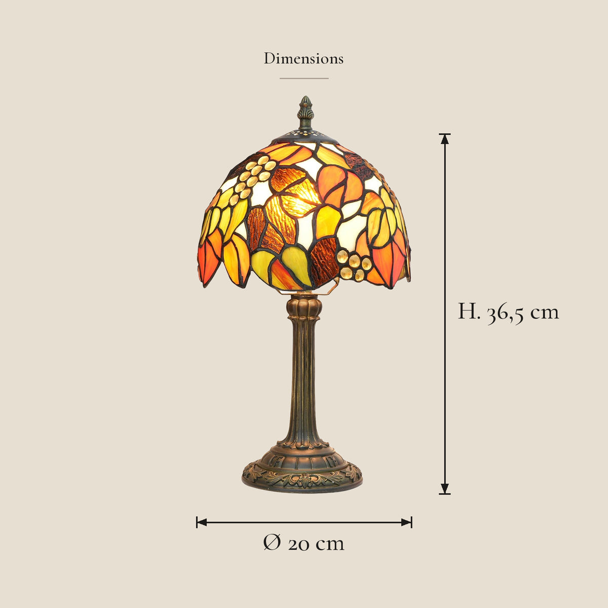 Lampe à poser vitrail Tiffany — dimensions en centimètres