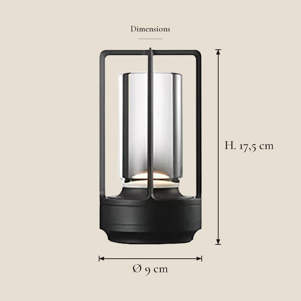 Lampe de chevet cristal sans fil — dimensions en centimètres