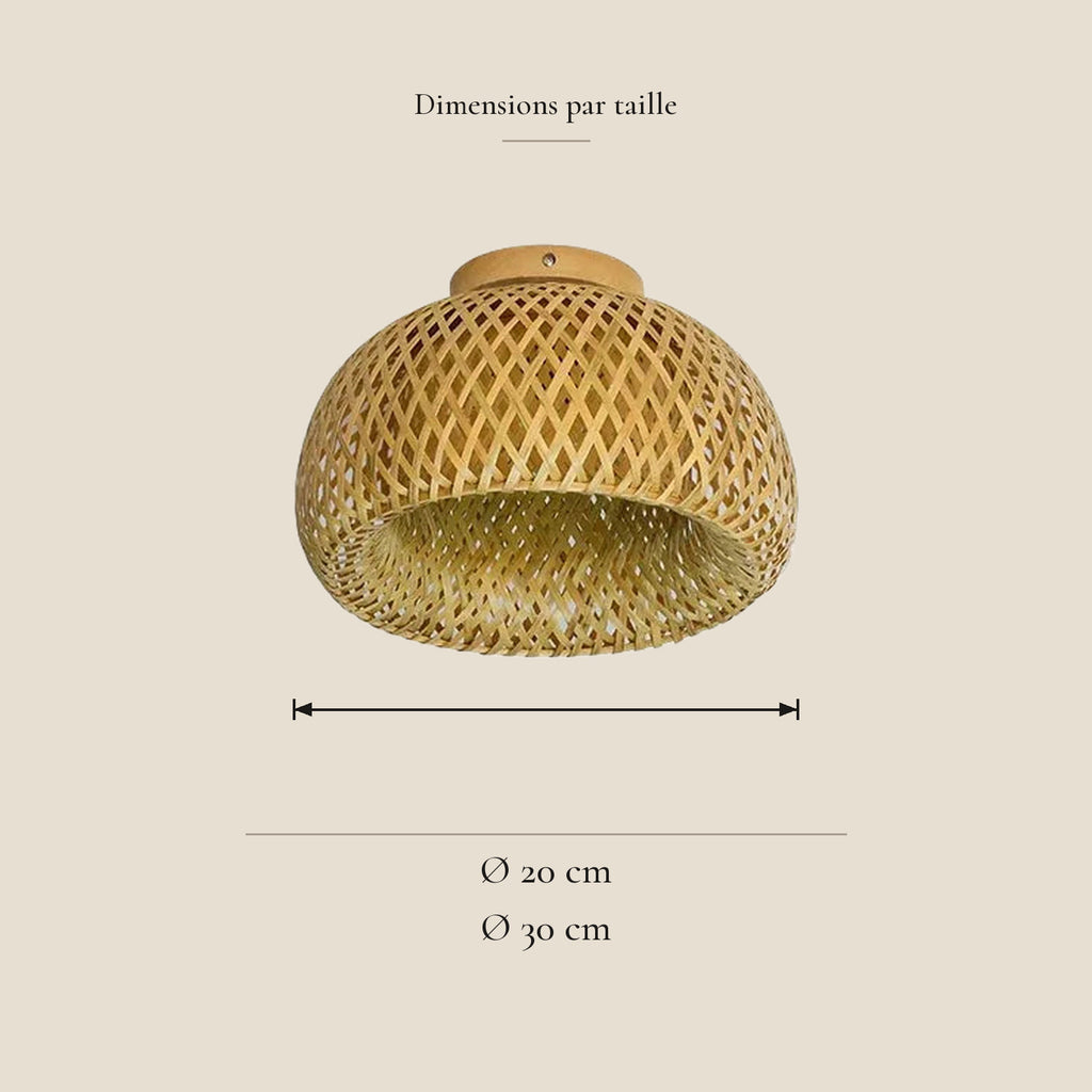 Plafonnier bambou tressé Ø 30 cm — dimensions en centimètres