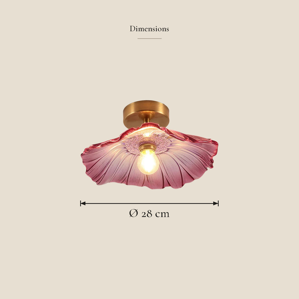 Plafonnier verre fleur Ø 28 cm — dimensions en centimètres