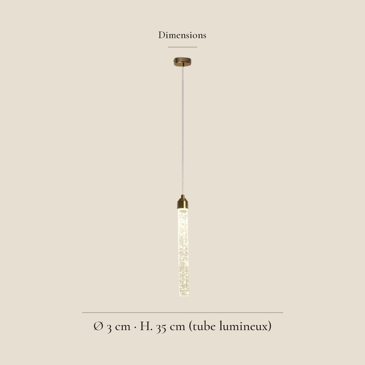 Suspension cristal et laiton doré — dimensions en centimètres