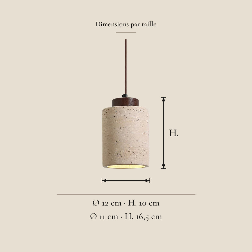 Suspension pierre et bois chevet — dimensions en centimètres