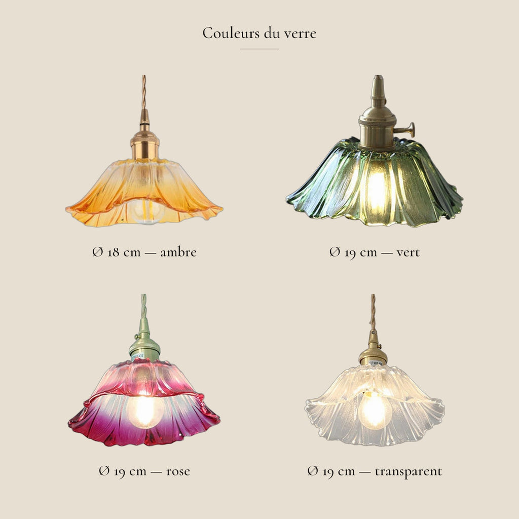 Suspension verre clochette Ø 19 cm — couleurs du verre